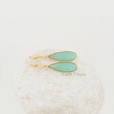 Aqua Chalcedony 8x25mm Pear Shape Gold Plated Silver Earrings, Chalcedony Bezel Set Long Drop Hook Gemstone Dangle Earrings, Wedding Jewelry